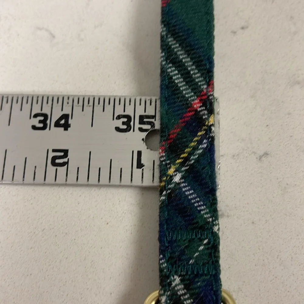 Holly Jolly Green Plaid Flannel Dog Collar Gold-tone Hardware Small-Medium X-MAS